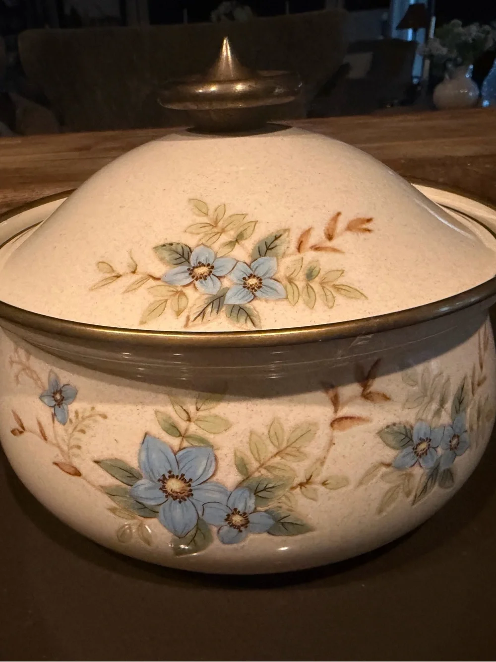 Mikasa Cream Ceramic Casserole with Blue Floral Design